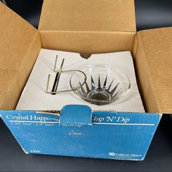 New ~ Vintage Indiana Glass 3 Pieces Chip “N” Dip Set In Original Box - Picture 8 of 8